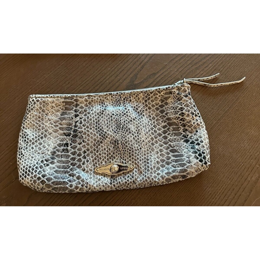 Elliott Lucca Leather Wristlet Clutch Purse Gray Black Snake Print Missing Strap